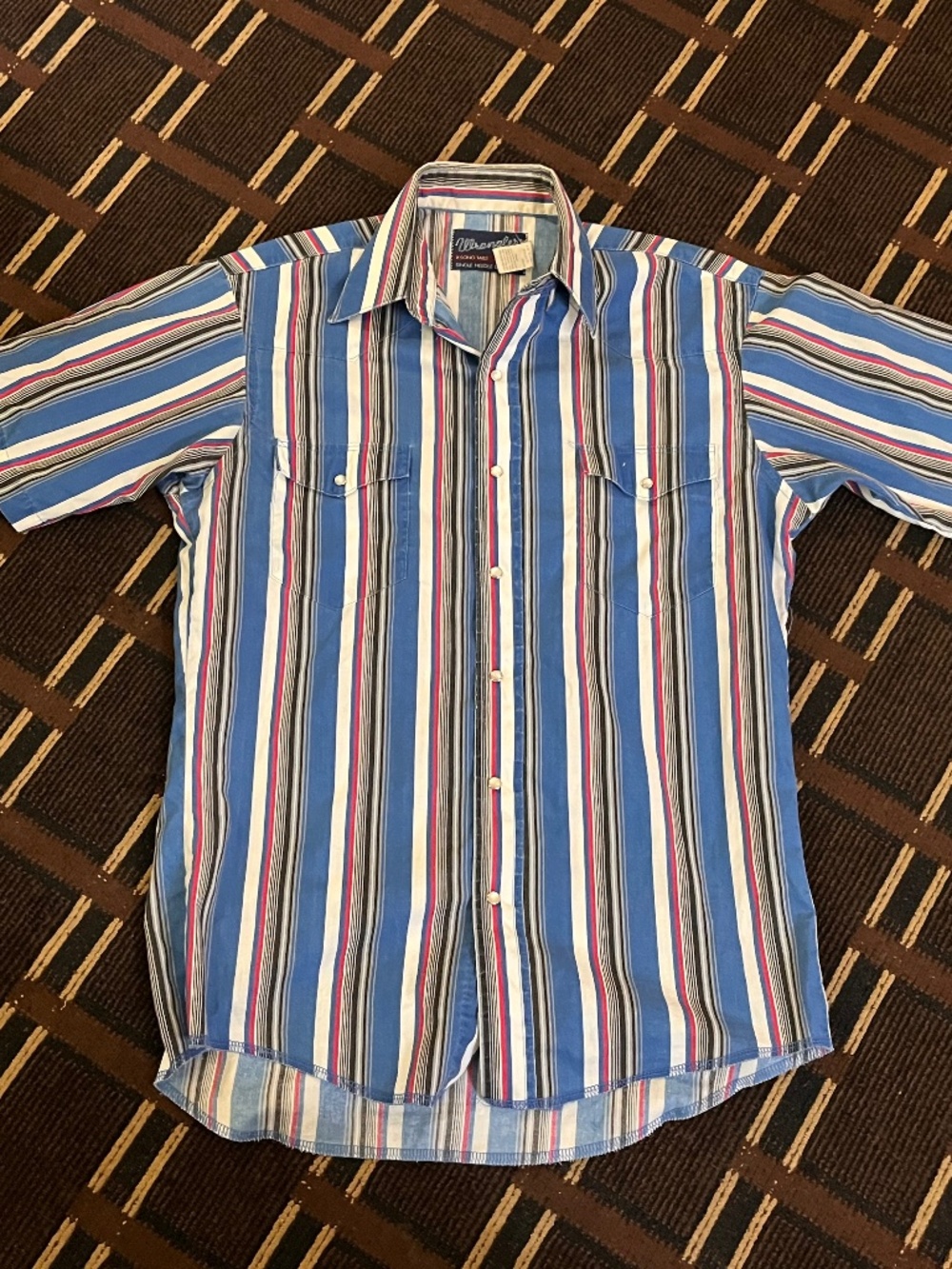 Men’s Wrangler Western X-Long Cowboy Shirt 15.5 Light Blue Plaid Shortsleeve 543